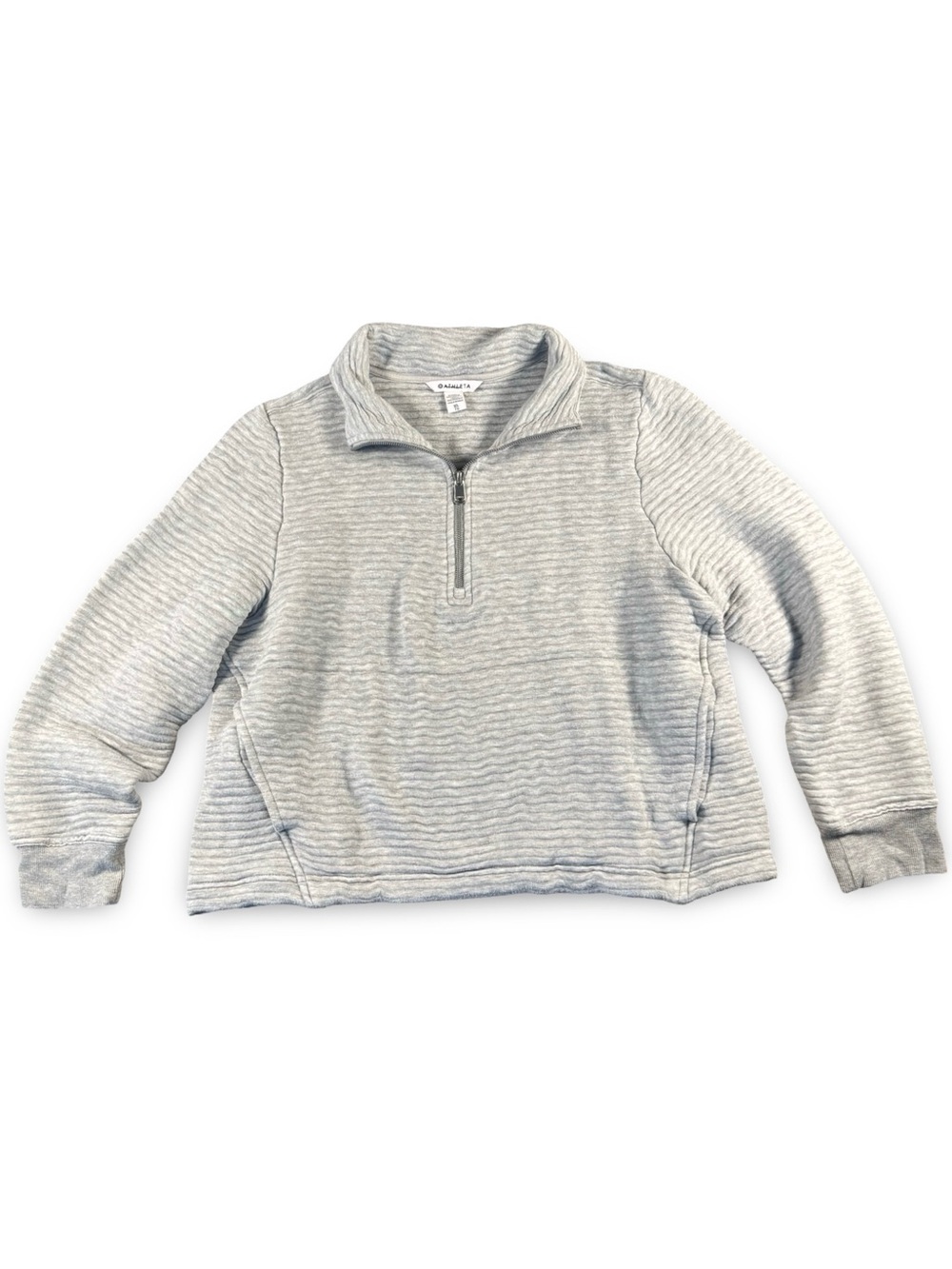 Athleta Light Gray Quarter-Zip Ribbed Pullover